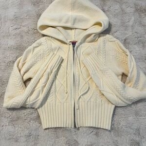 Edikted Cream Hooded Cable Knit Cardigan